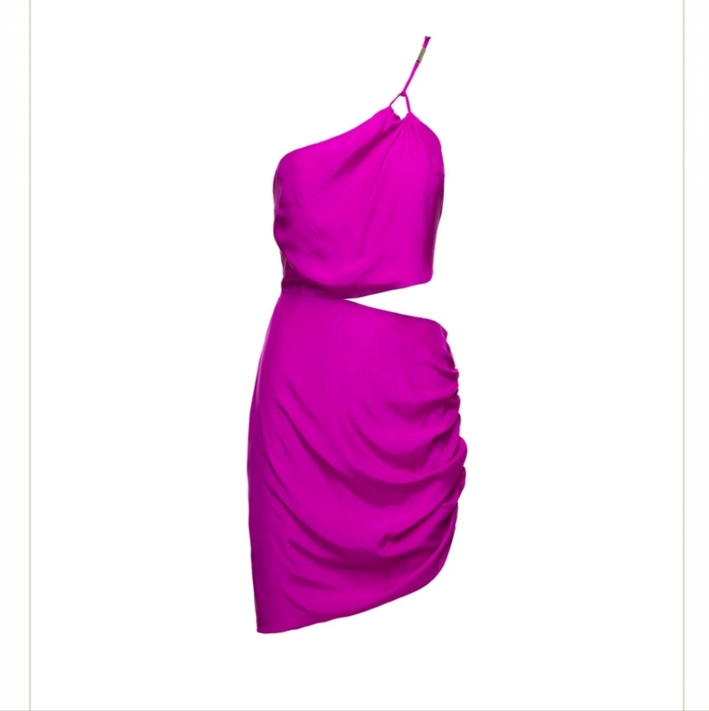 Guage81 Midori Dress One-shoulder Mini Hot Pink Cutout 100% Silk Womans Dress XS